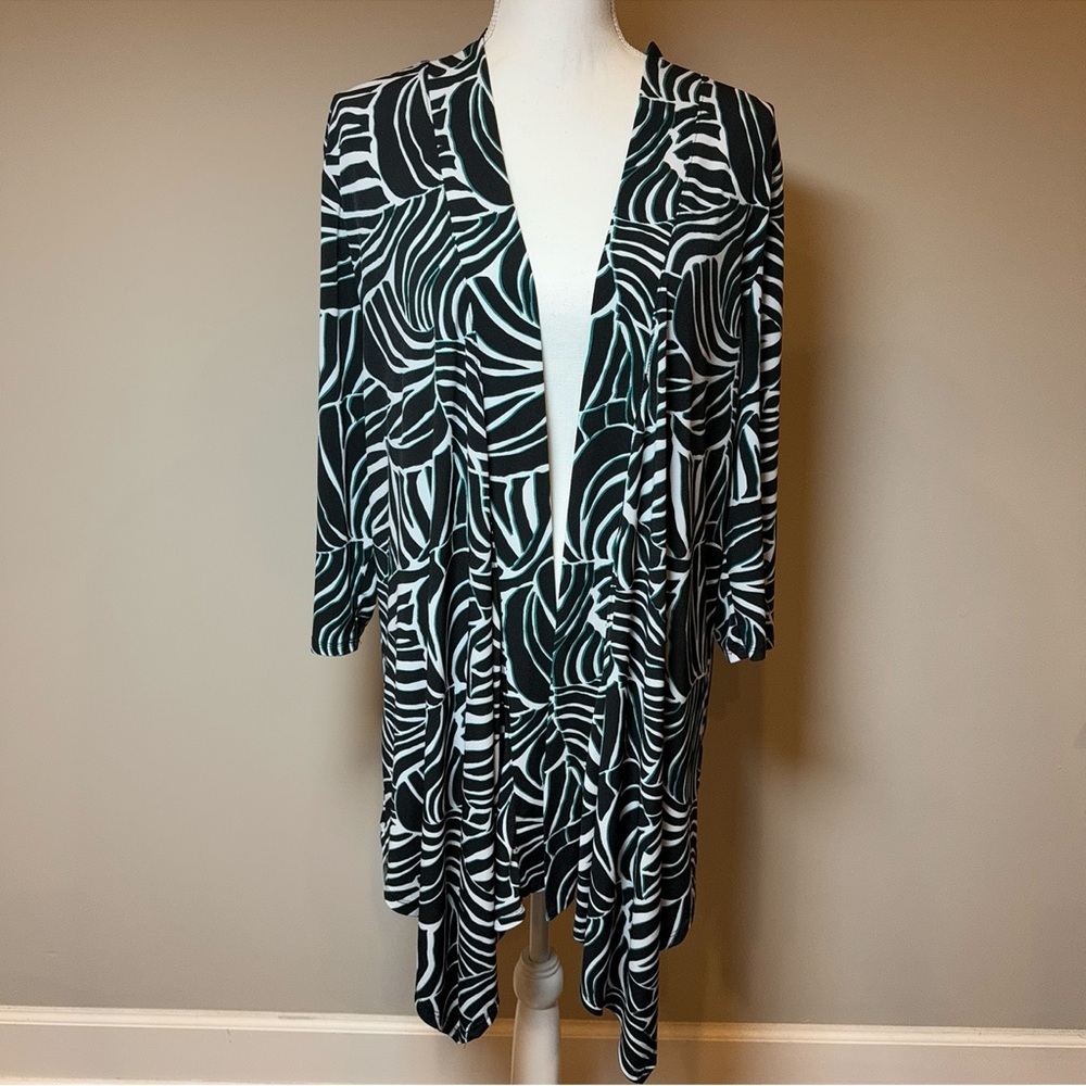 East5th Black White Teal Patterned Cardigan Size XL